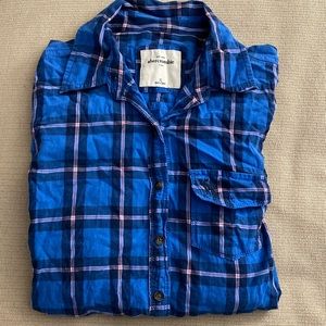 NWOT Girls Abercrombie blue plaid long sleeve button up shirt